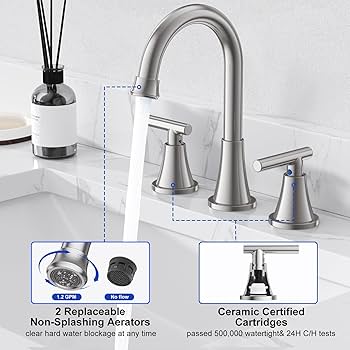 Bathroom Faucets for Sink 3 Hole, Hurran Brushed Nickel